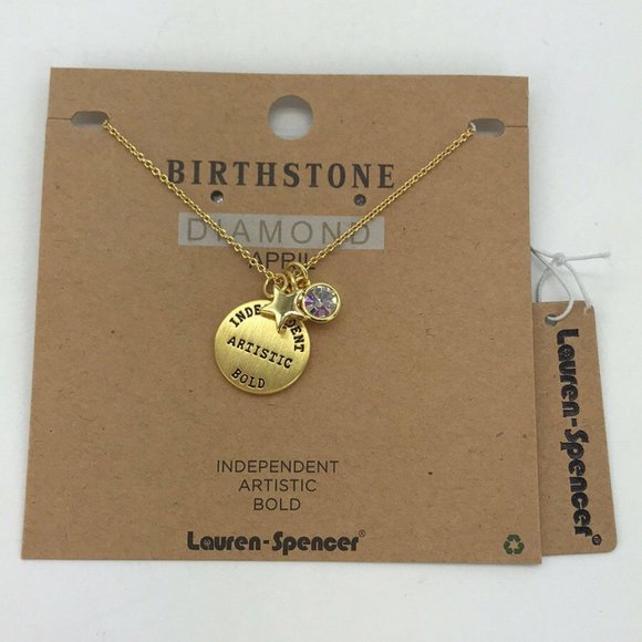 Lauren Spencer Birthstone Diamond 20kt Pl Neckace - Picture 1 of 2